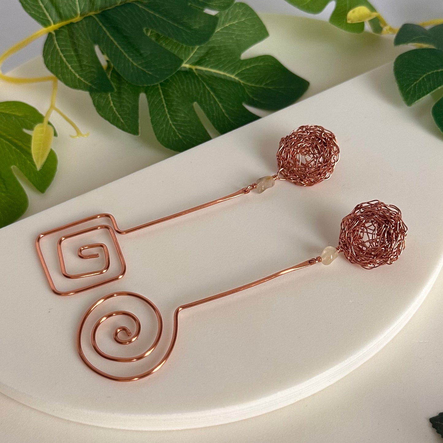 Andii - Rutilated Quartz Gemstone - Cosmic Medallion Asymmetric Earrings