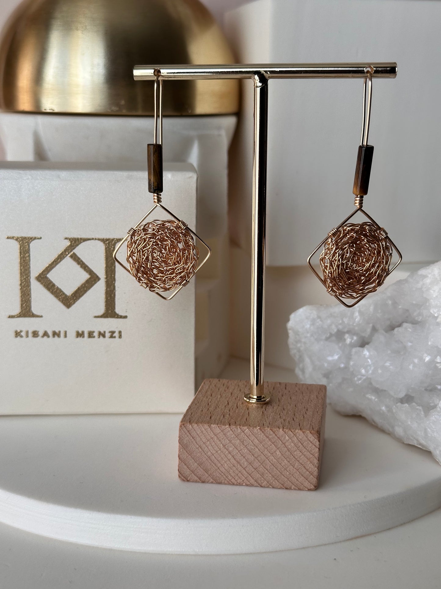 Thia Tiger’s Eye Cosmic Medallion Earrings – Spiritual Statement Jewellery
