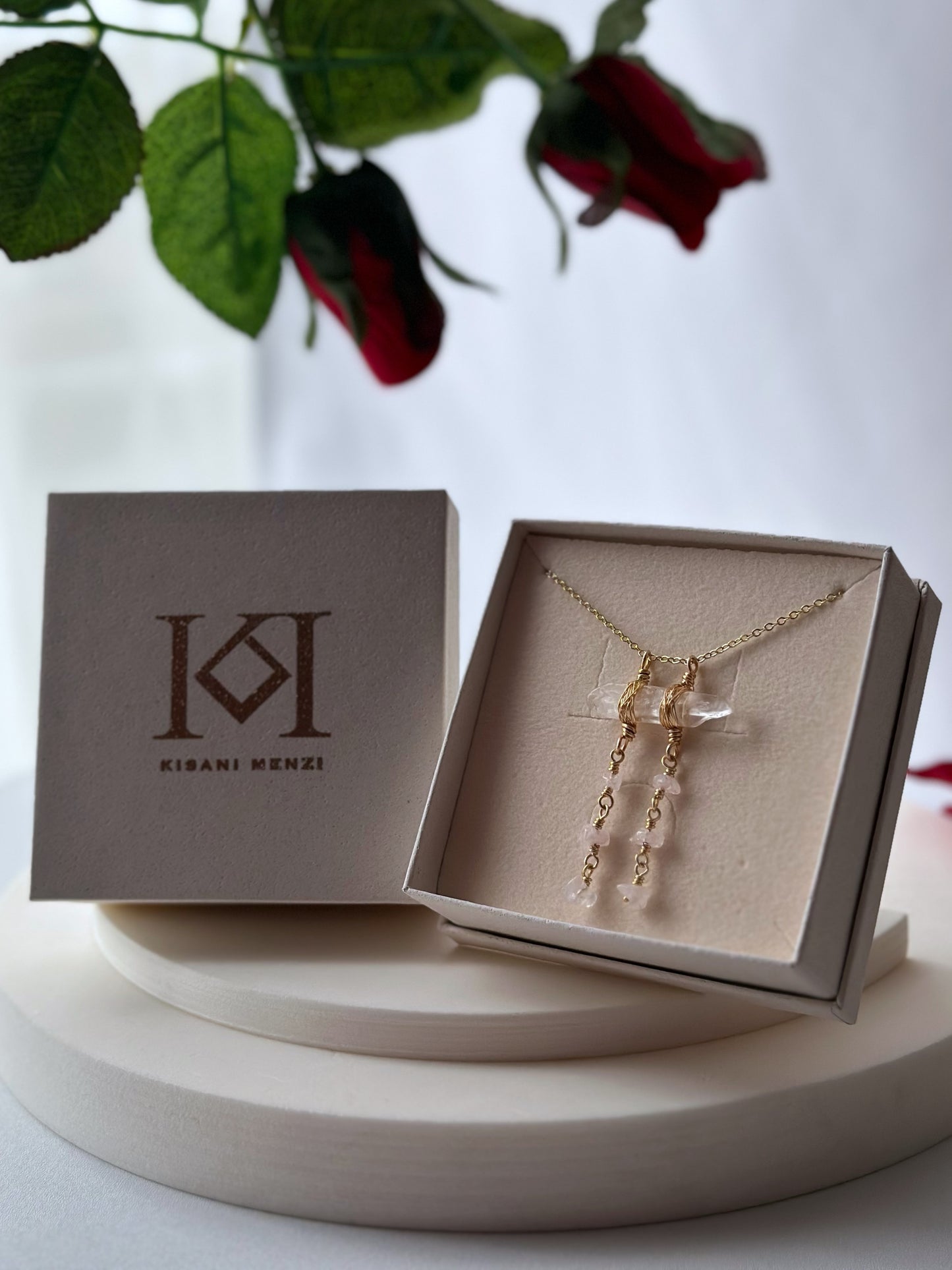 Bluem Rose Quartz Double Strand Pendant Necklace