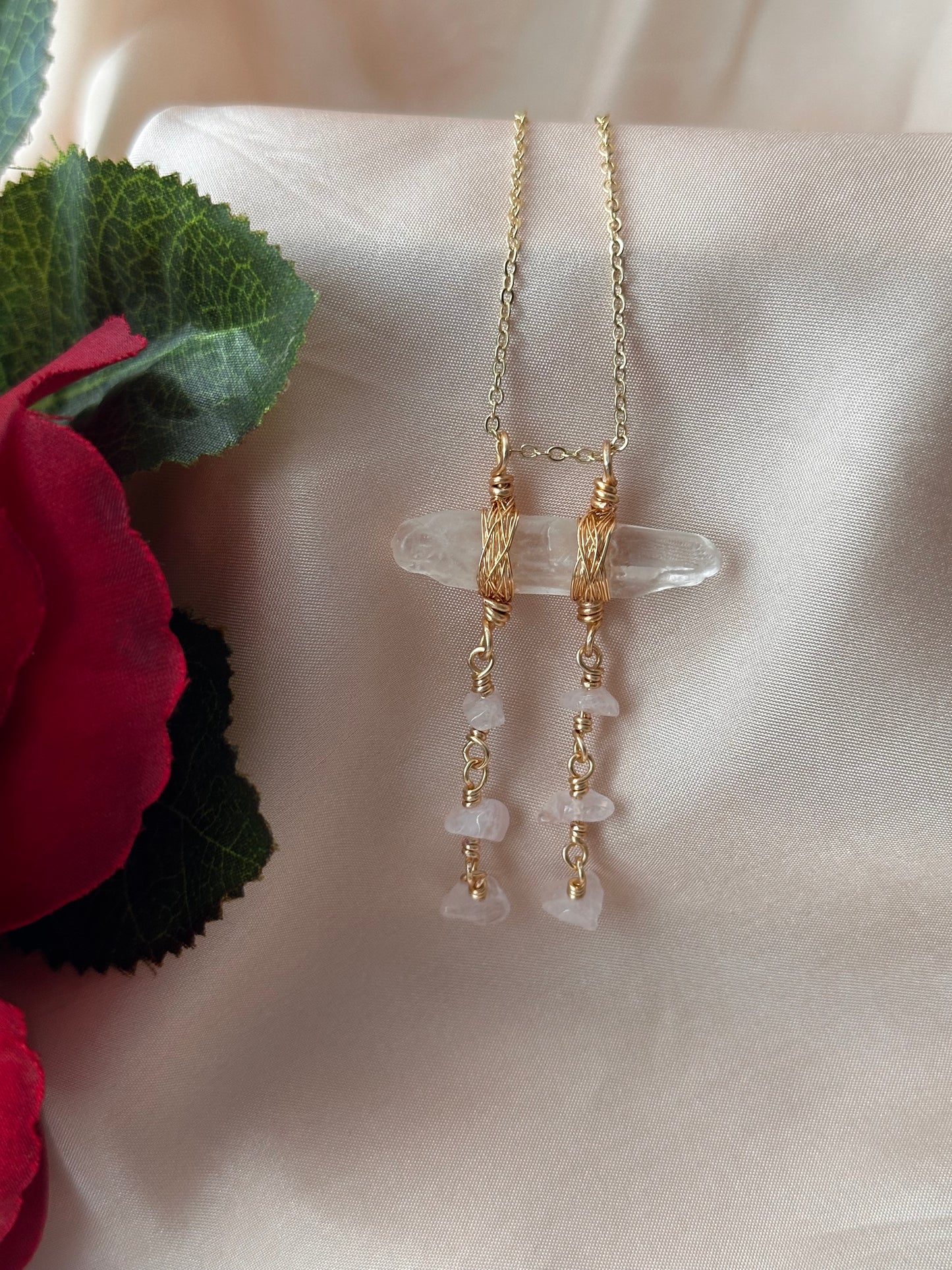 Bluem Rose Quartz Double Strand Pendant Necklace