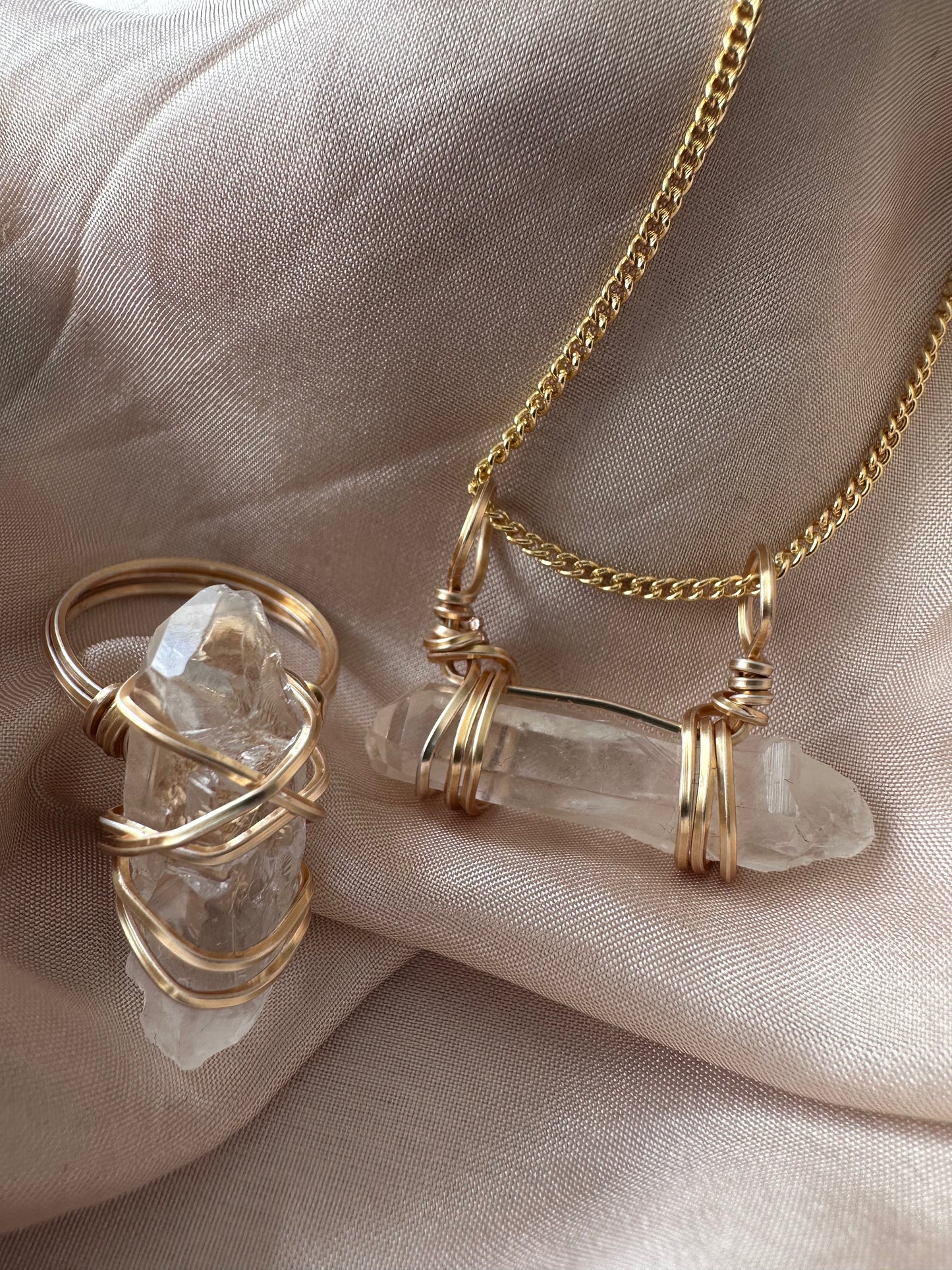 Clear Quartz Pendant & Ring Set