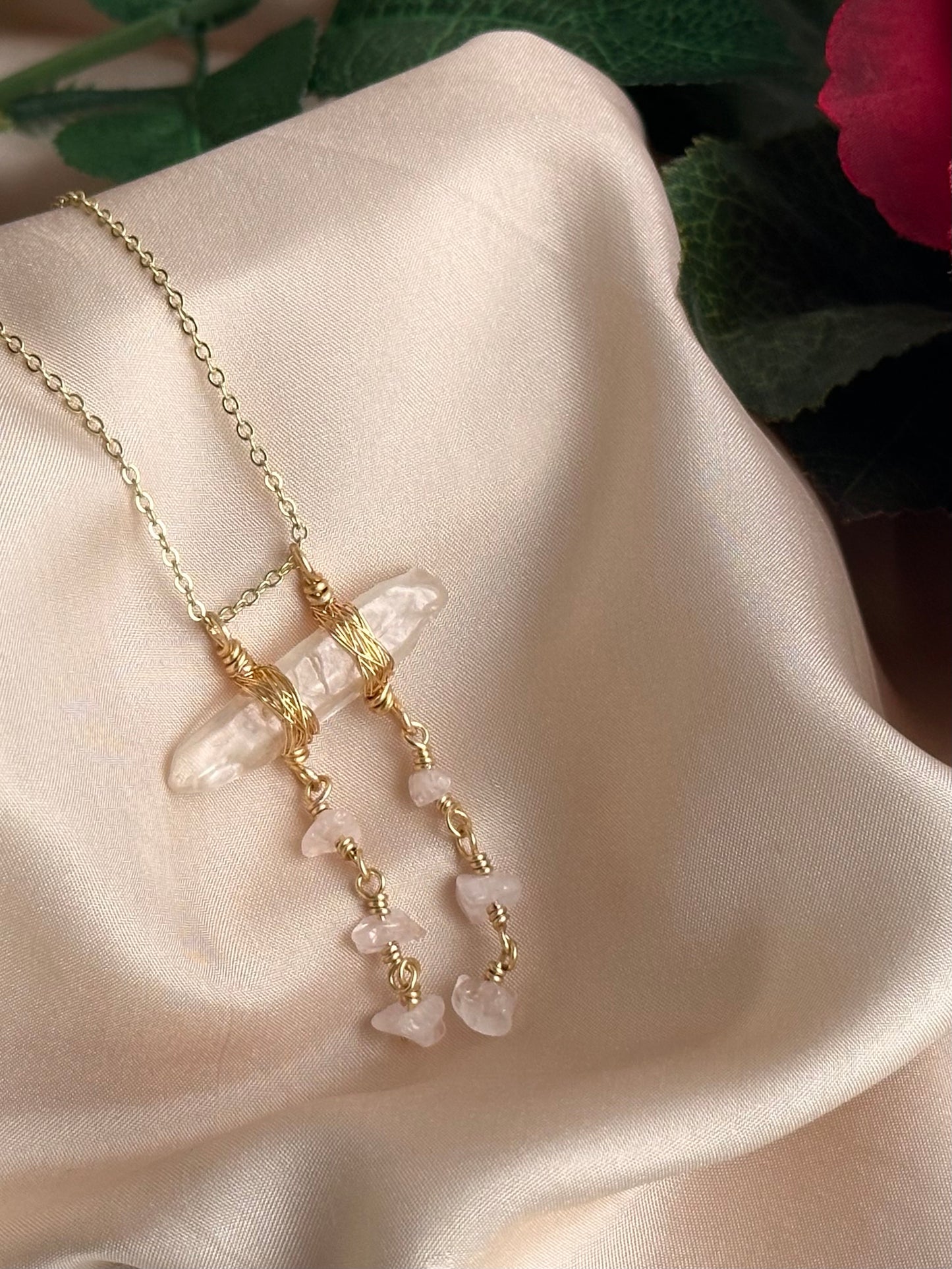 Bluem Rose Quartz Double Strand Pendant Necklace