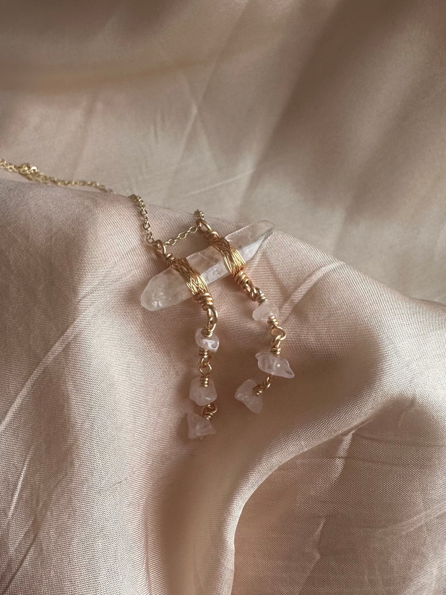 Bluem Rose Quartz Double Strand Pendant Necklace