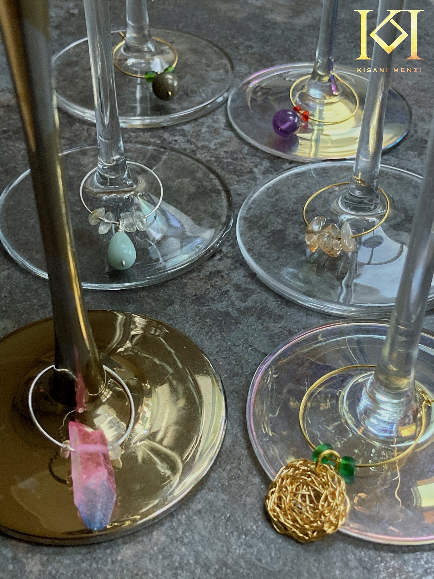 Cosmic Medallion Gemstone, Wine Glass Charms