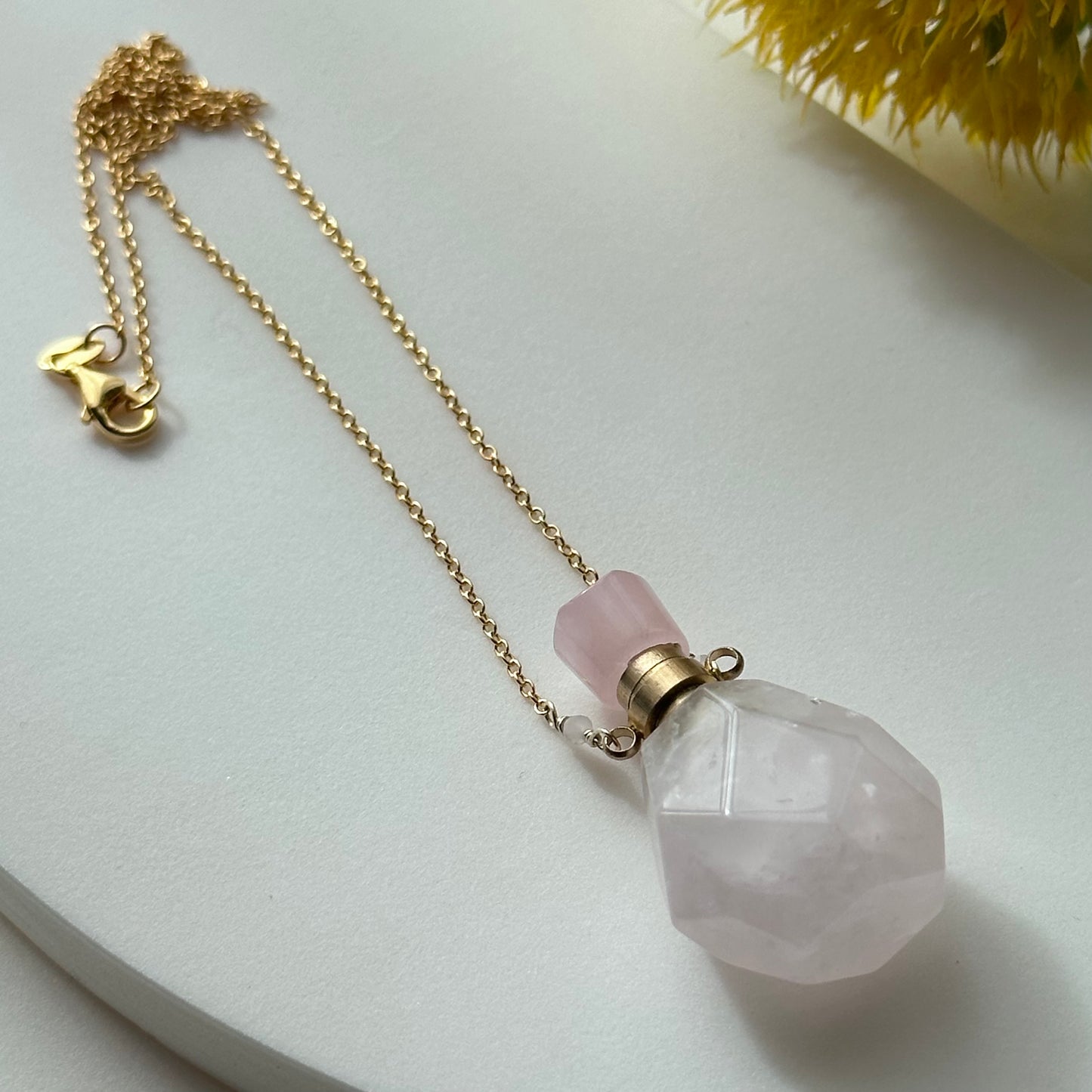 Rose Quartz Aromatherapy Perfume Bottle Pendant & Essential Oils