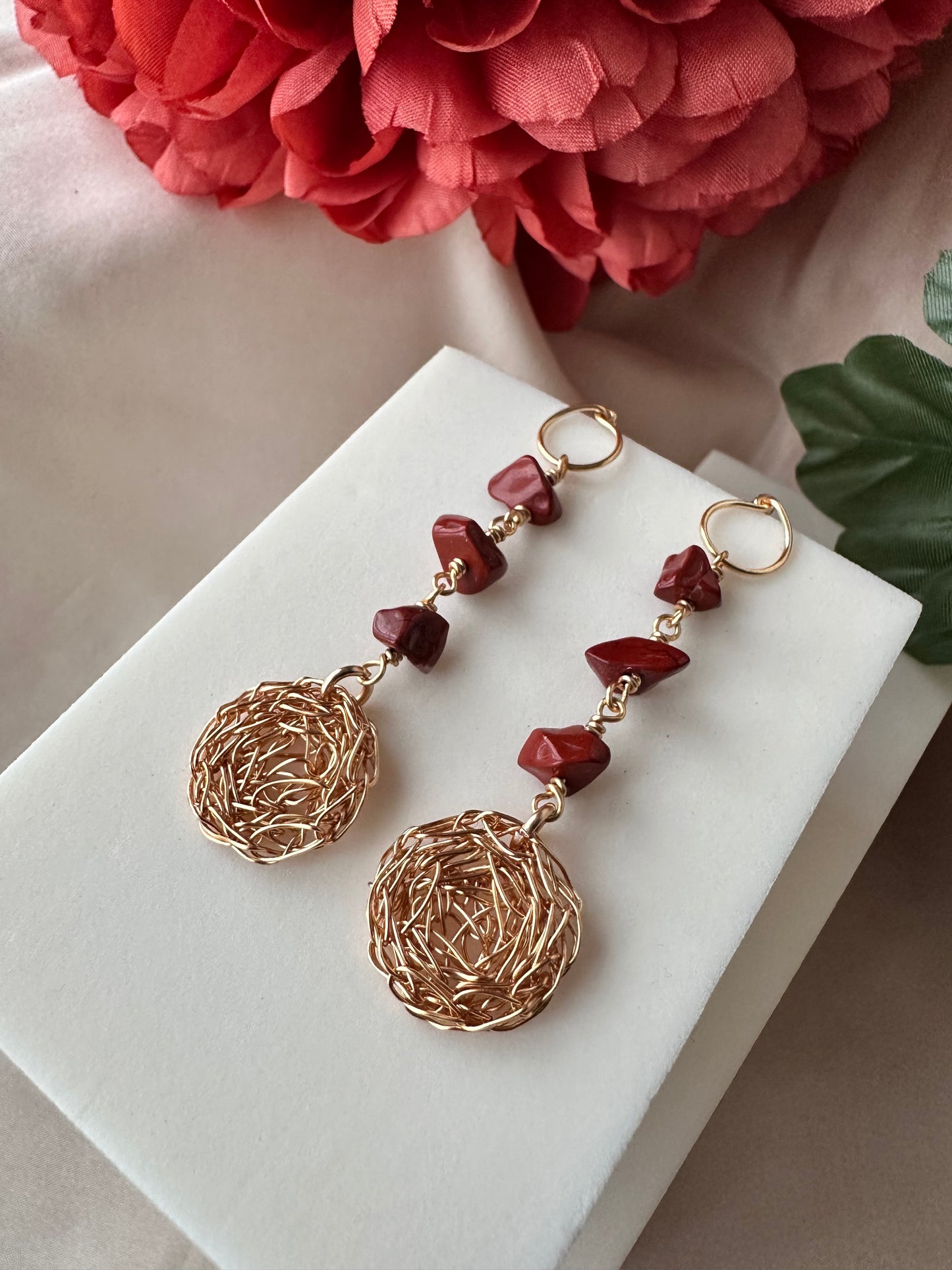 Belamora Red Jasper - Cosmic Medallion - Linear Drop Earrings