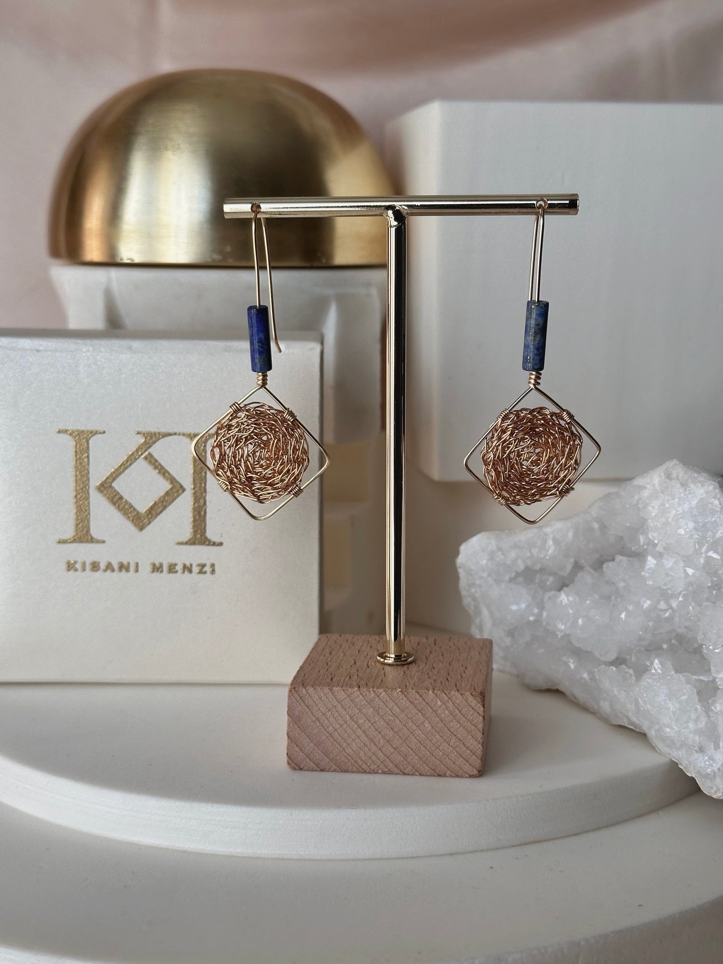 Thia Lapis Lazuli Cosmic Medallion Earrings – Gold & Blue Celestial Jewellery