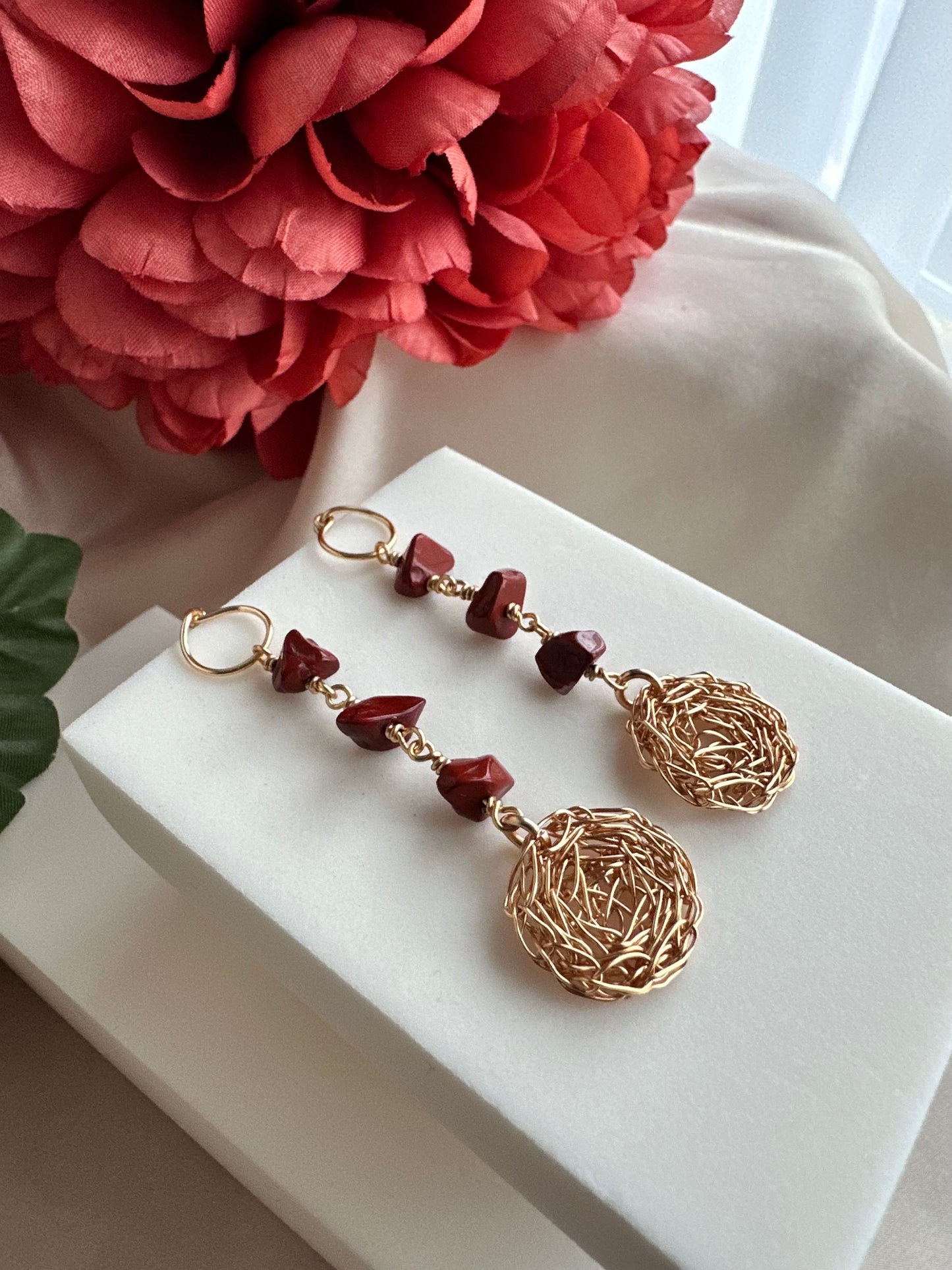 Belamora Red Jasper - Cosmic Medallion - Linear Drop Earrings