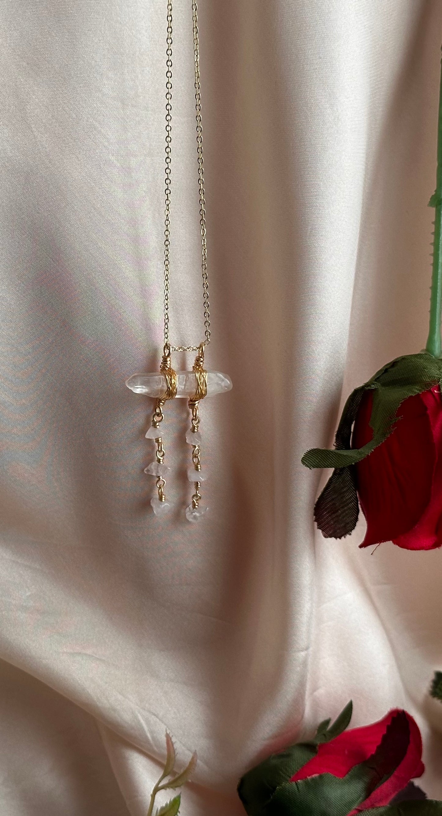 Bluem Rose Quartz Double Strand Pendant Necklace