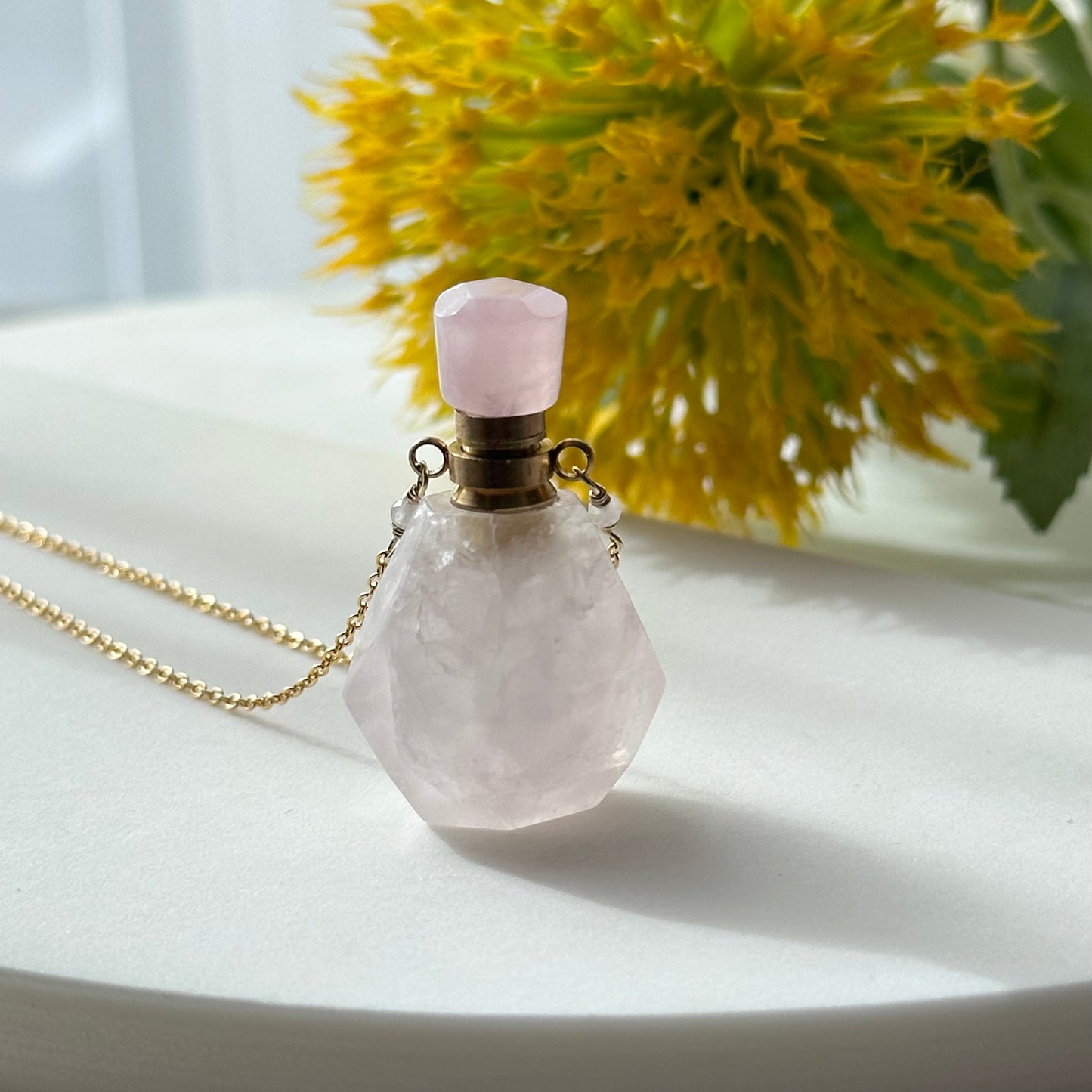 Rose Quartz Aromatherapy Perfume Bottle Pendant & Essential Oils