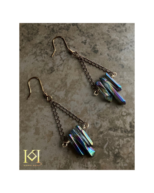Rainbow Aura Quartz Earrings